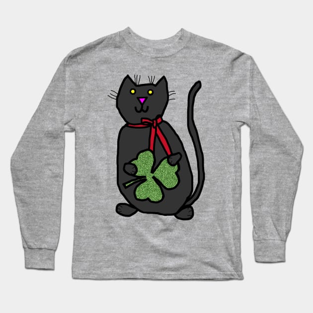 Cat Holding Shamrock for St Patricks Day Long Sleeve T-Shirt by ellenhenryart